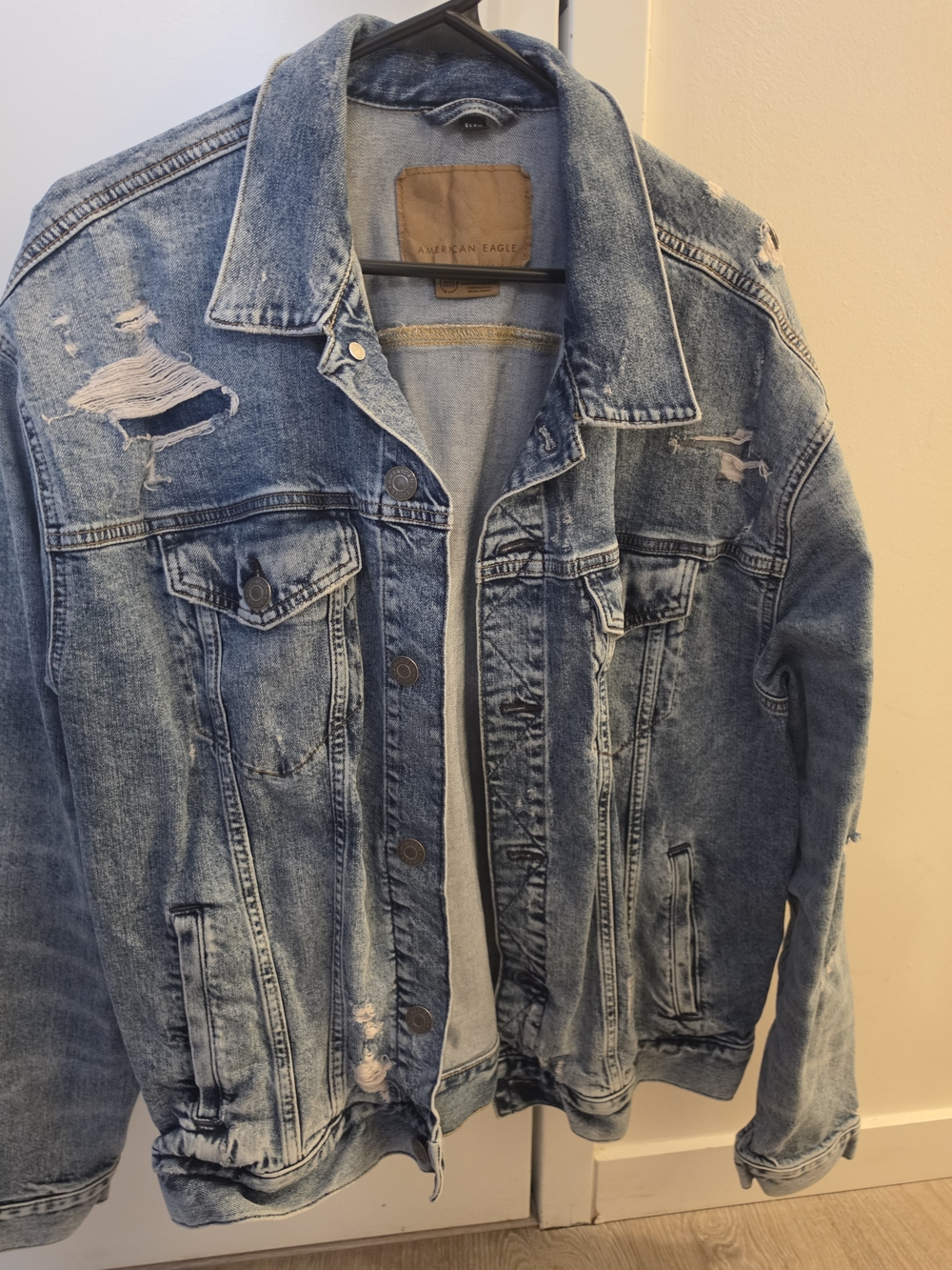 American Eagle Outfitters Light Blue Distressed Denim Jacket